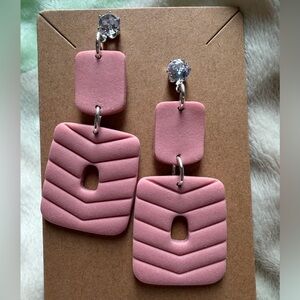 Pink Geometric Handmade Polymer Clay Earrings